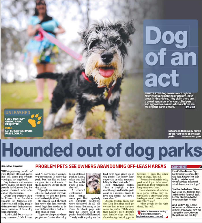 Pine Rivers Press article on dog parks Sep 2014